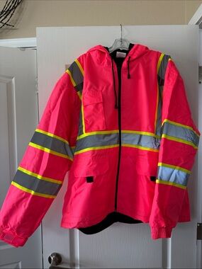 High-Visibility Neon Pink Utility Safety Jacket with Reflective Stripes size 4X